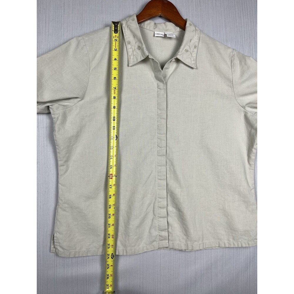 Linen Cotton Short Sleeve Button Down Embroidered Collar Cherokee XL - Picture 7 of 7